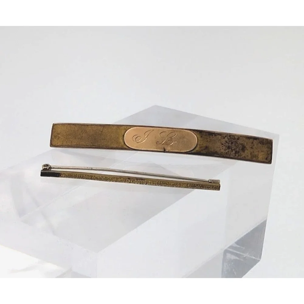 Antique‎ Victorian WEHCO Engraved Monogram and Unbranded Bar Pin Lot Gold Tone